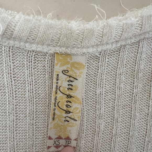 Free People Raw Hem Waffle Knit Striped Long Sleeve High Low Top Size XS - Picture 5 of 11